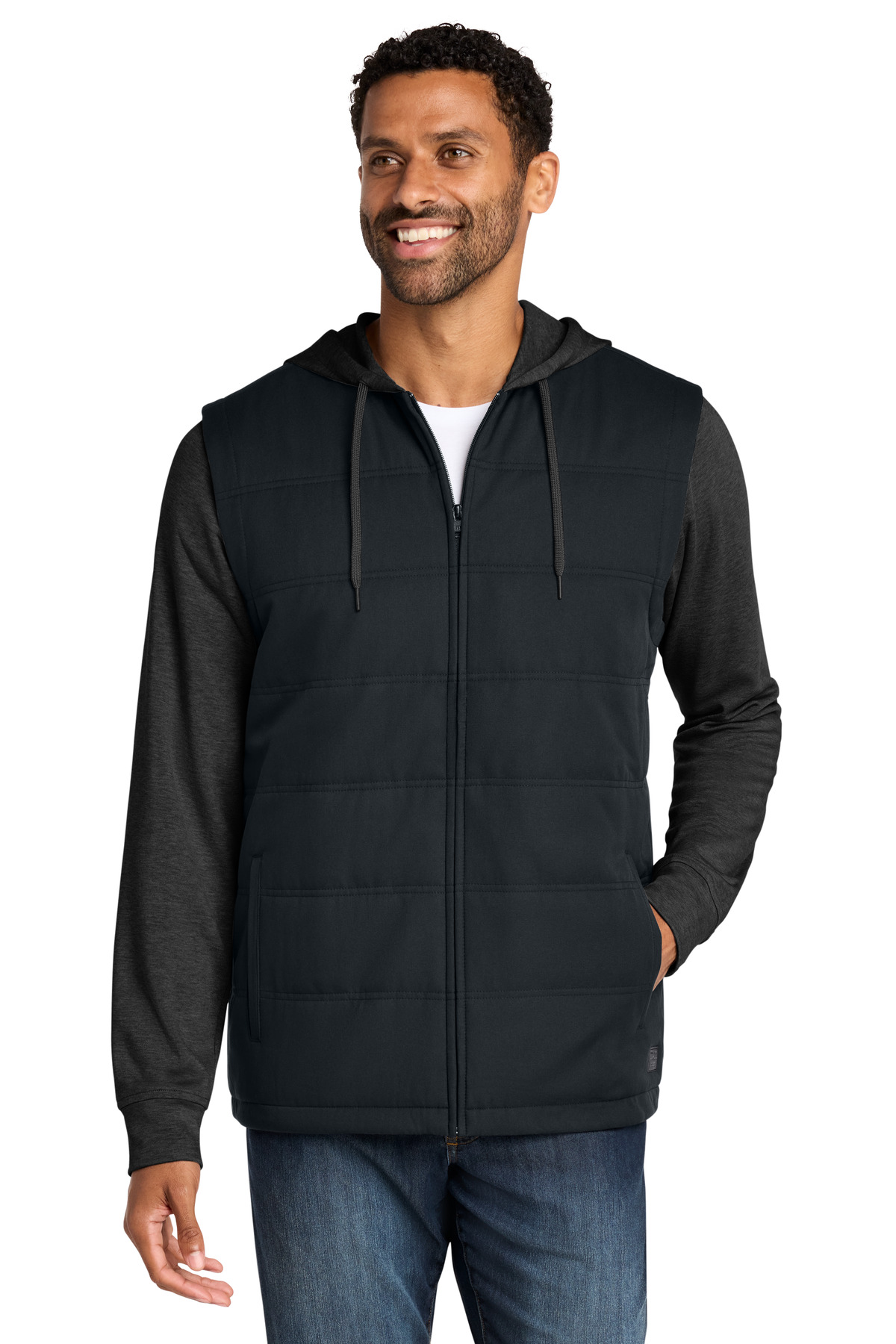 Black/ Black Heather front view on model